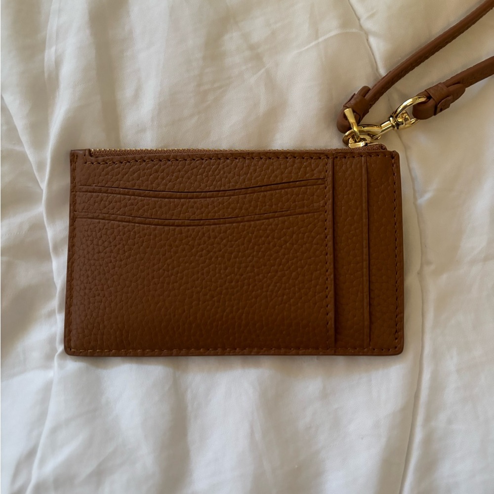 Quince Italian leather card case wristlet in cognac